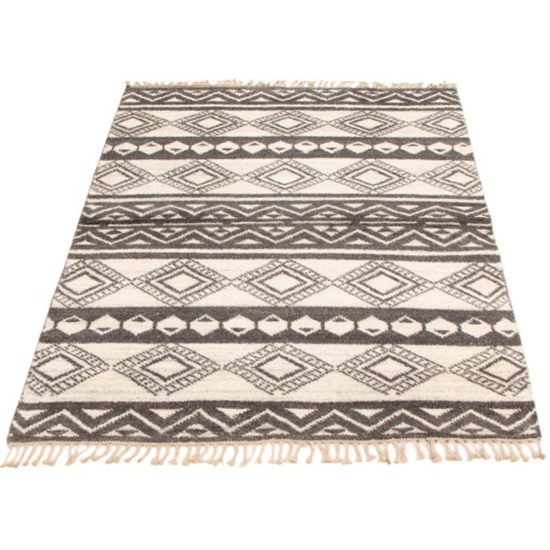 Tapis crème / gris foncé noué à la main de conception unique 4 pi 7 po x 6 pi 6 po Jocsan