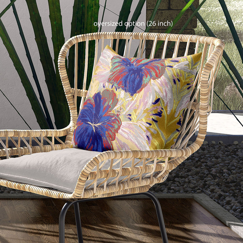 Vibrant Yellow and Blue Floral 20" Square Outdoor Pillow