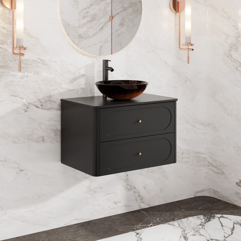 Meuble-lavabo mural simple de 30 pouces avec lavabo et robinet, Black, 30"