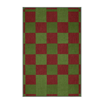 Machine Washable Checkered Green Area Rug