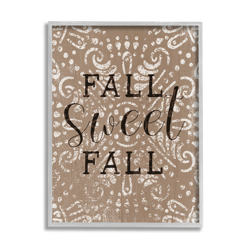 Fall Sweet Fall Vintage Brown Fractal Pattern Canvas Print with Gray Frame