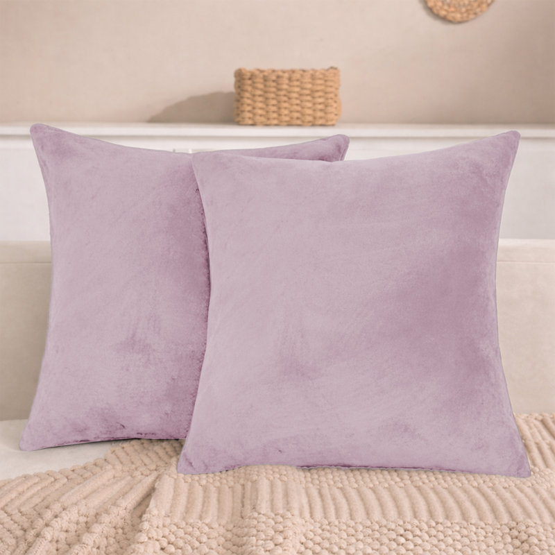 Aspire Homeware Square Plain Velvet Scatter Cushion Cover, Pink Rose, Pack of 2
