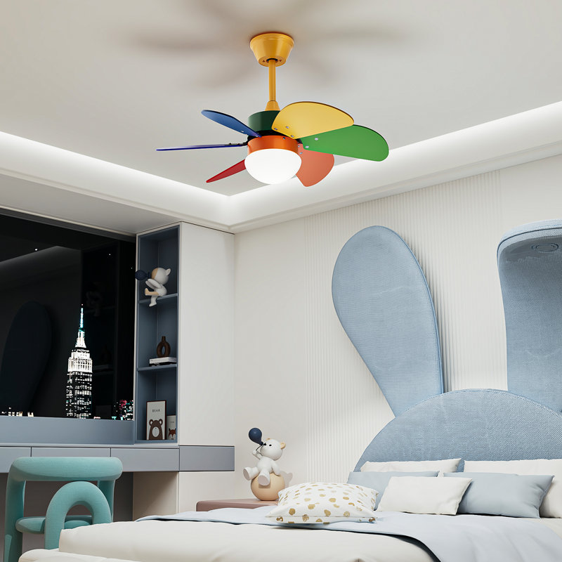 31" Ceiling Fan with Light and Remote Control, Colorful Ceiling Fan with Reversible Blades, 6 Speeds, Golden, Golden/Red/Blue