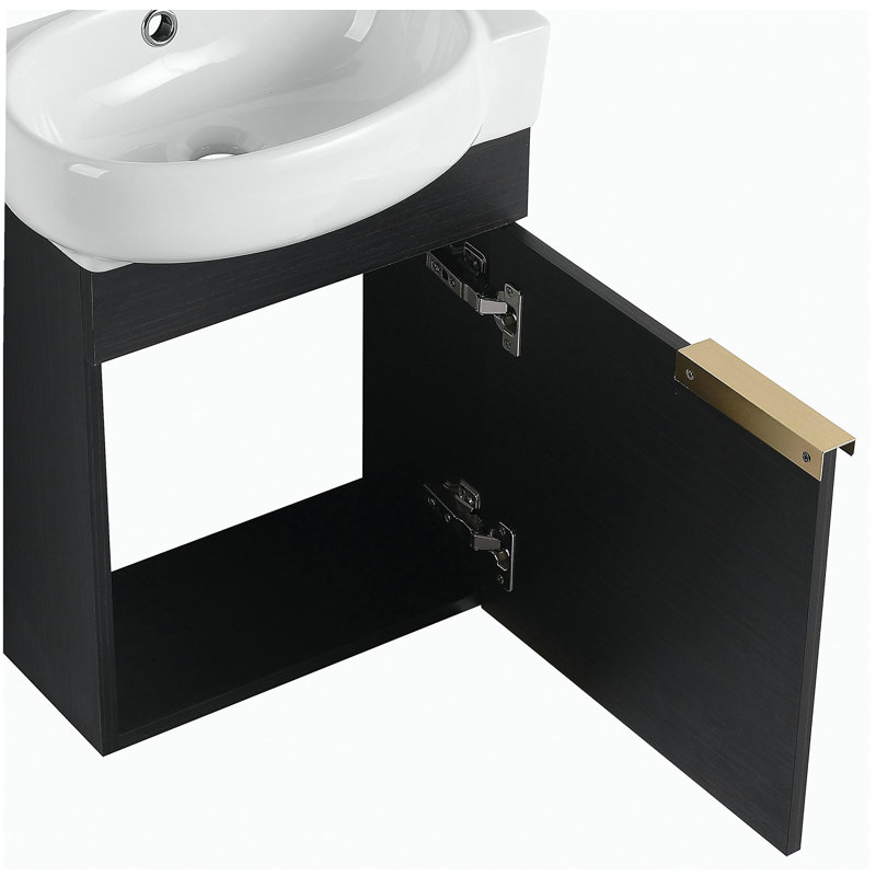 Lavabo de salle de bain avec lavabo, 16 pouces, convient aux petites salles de bain, Noir châtaignier