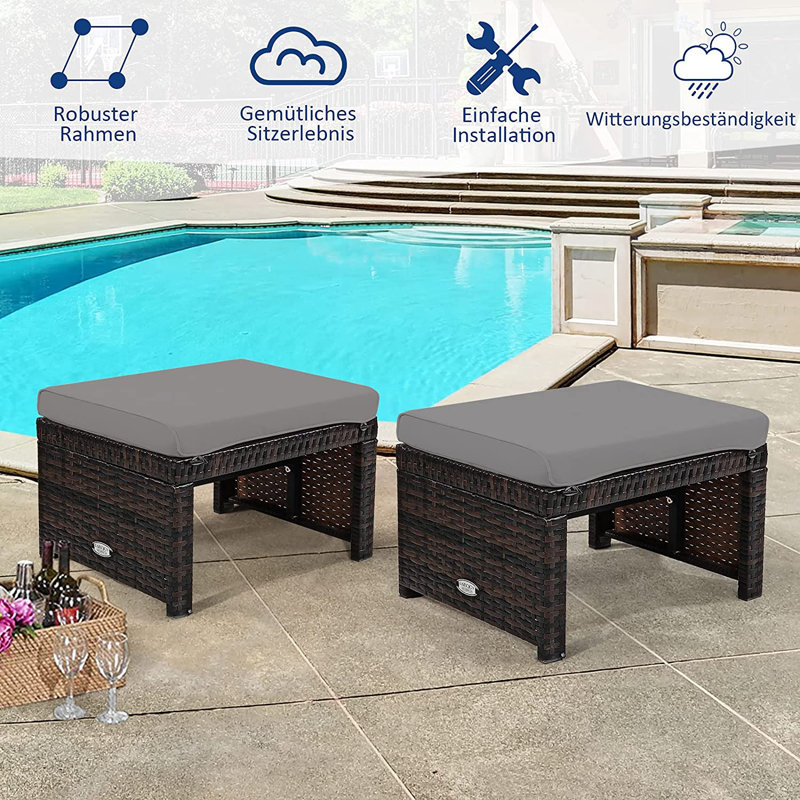 Paine Wicker Outdoor Ottoman, Grey