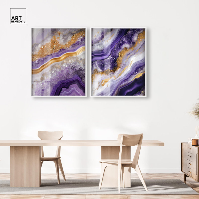 Ensemble de 2 décorations murales en agate Glamour Geode Luxe, H 46 po x l 37 po, Cadre blanc