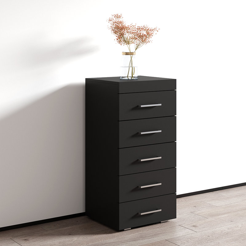 Commode 5 tiroirs l 17,7 po, Noir