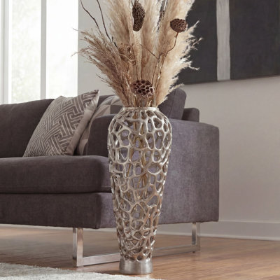 Tall Silver Aluminium Floor Vase