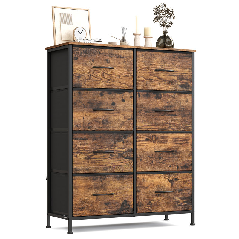 Chest Of Drawers, 8 Fabric Drawers Storage Unit, Steel, MDF, Non-Woven Fabric, For Bedroom, Closet, Hallway, Living Room, Ink Black