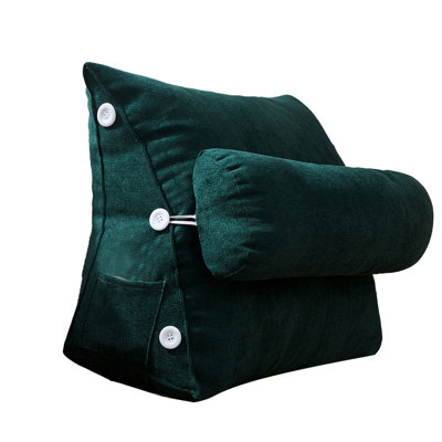 Grand dossier triangulaire 60 x 22 x 50 cm avec coussin de lecture amovible, doux et confortable, vert foncé, idéal pour canapé et lit.