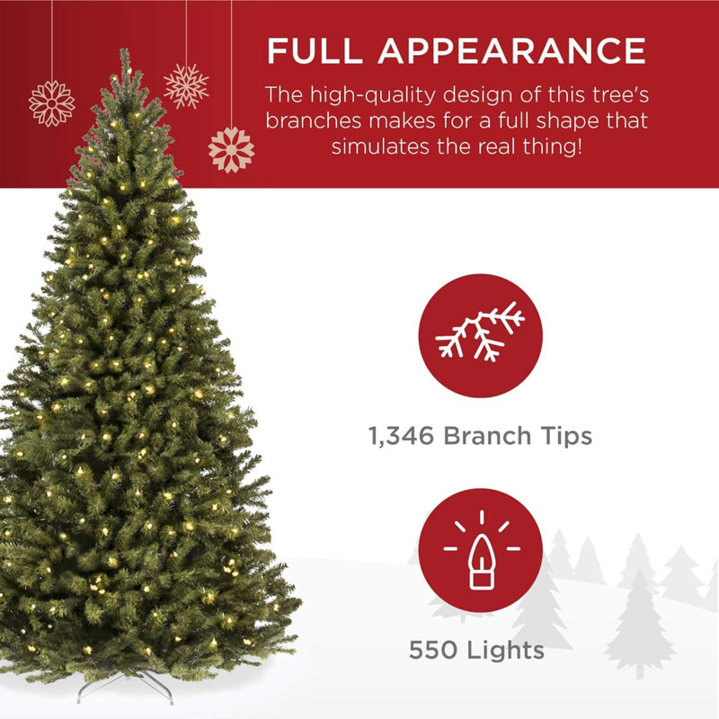 7.5ft Green Spruce Pre-Lit Artificial Christmas Tree with Metal Hinges