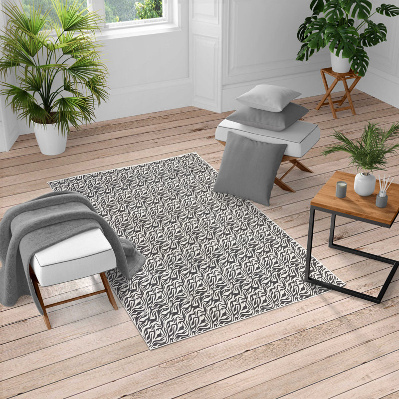 Tapis gris foncé et blanc, Rectangle 5 pi 3 po x 7 pi 6 po
