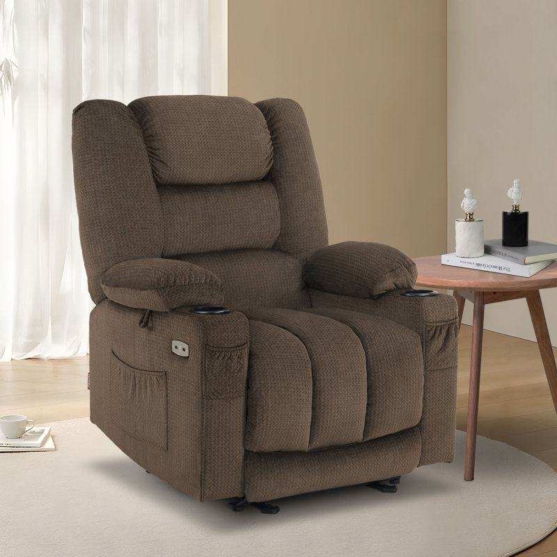 Power - Remote Recliner with Massage, Navy Blue Polyester Blend