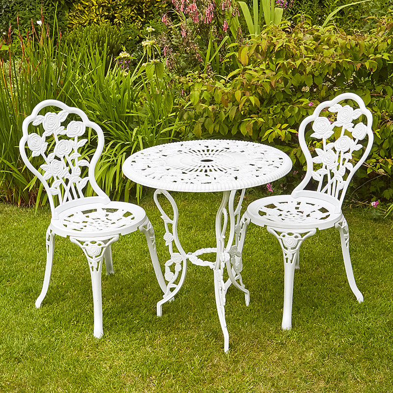 Germain Rose Floral Outdoor Garden Patio Bistro Set, White