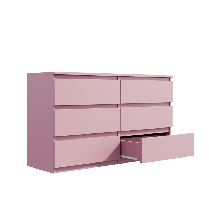 Bisset 47.25'' W 6 - Drawer Dresser, Pink