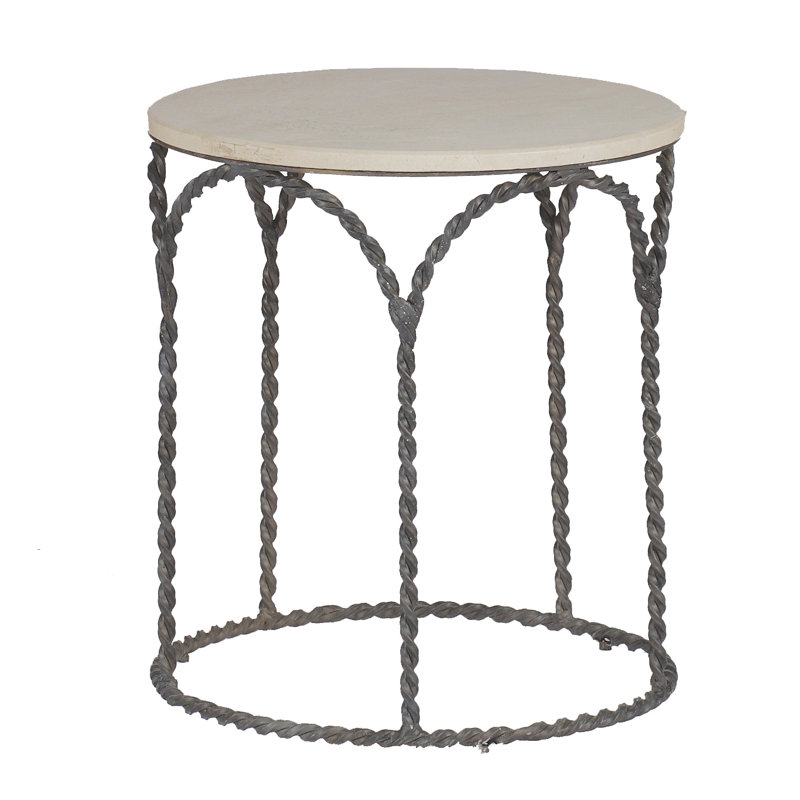 Bradley 19.5" Gray Stone and Metal Round End Table