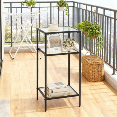 Ensemble de 2 tables de bout à 3 niveaux avec verre trempé, tables d'appoint minces et modernes avec tablettes de rangement pour le salon et la chambre à coucher
