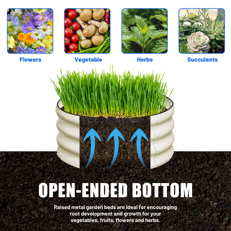 White Round Galvanized Metal Raised Garden Bed Kit, 3-Pack