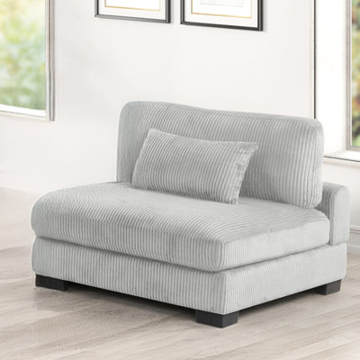 Fauteuil contemporain sans accoudoirs gris avec tissu velours côtelé et pieds en bois, idéal pour les espaces de vie primaires, base souple, dimensions de 43,65 po