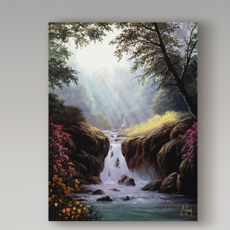 «Light on a Waterfall» de Fikes, reproduction de peinture à l'huile sur toile tendue, H 32 po x l 24 po