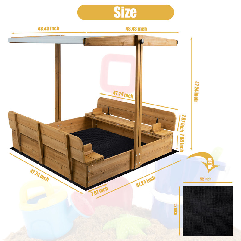 47" X 47" Solid Wood Sandbox With Cover