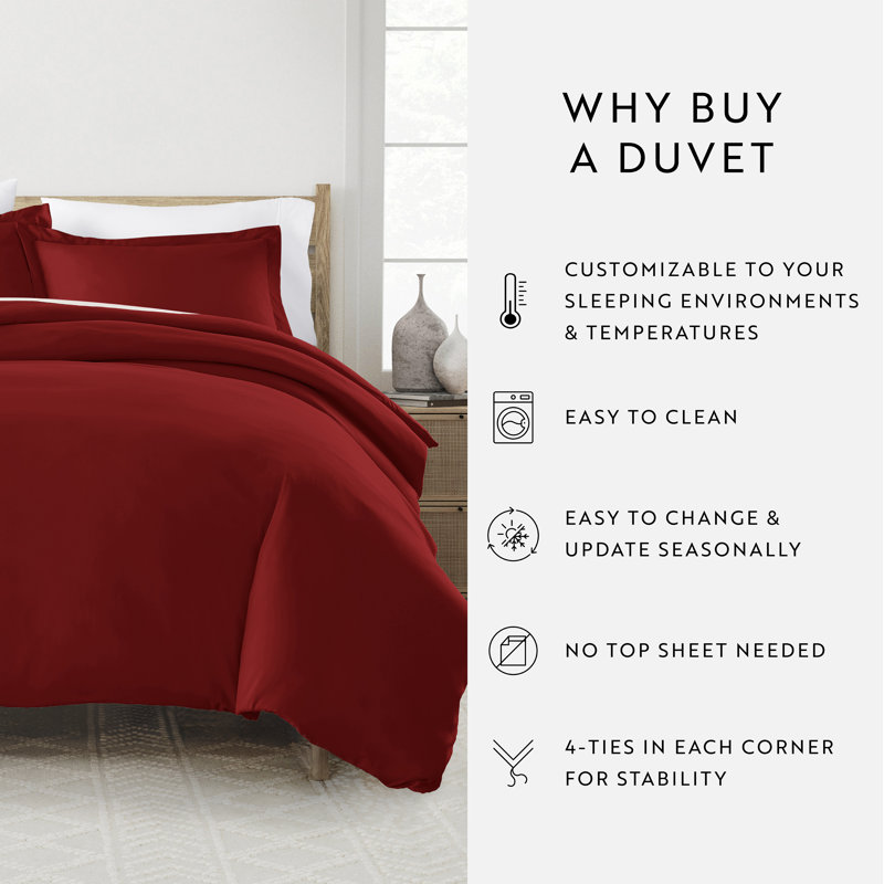 Ensemble de housse de couette en microfibre super doux, Bourgogne, Housse de couette pour grand lit + 2 taies décora