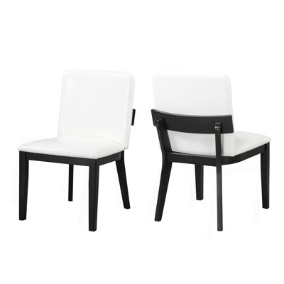 Modern  Wood & White Glossy PU Leather Upholstered Dining Chairs Set Of 2