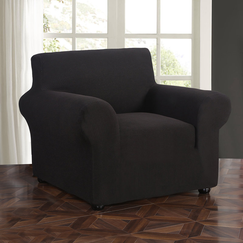 Polyester T-Cushion Sofa Slipcover, Black