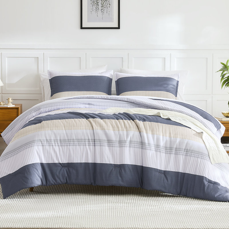Ensemble d'édredon Andency, ensemble d'édredon léger à rayures colorblock, ensemble de lit en duvet synthétique, bleu sarcelle, très grand