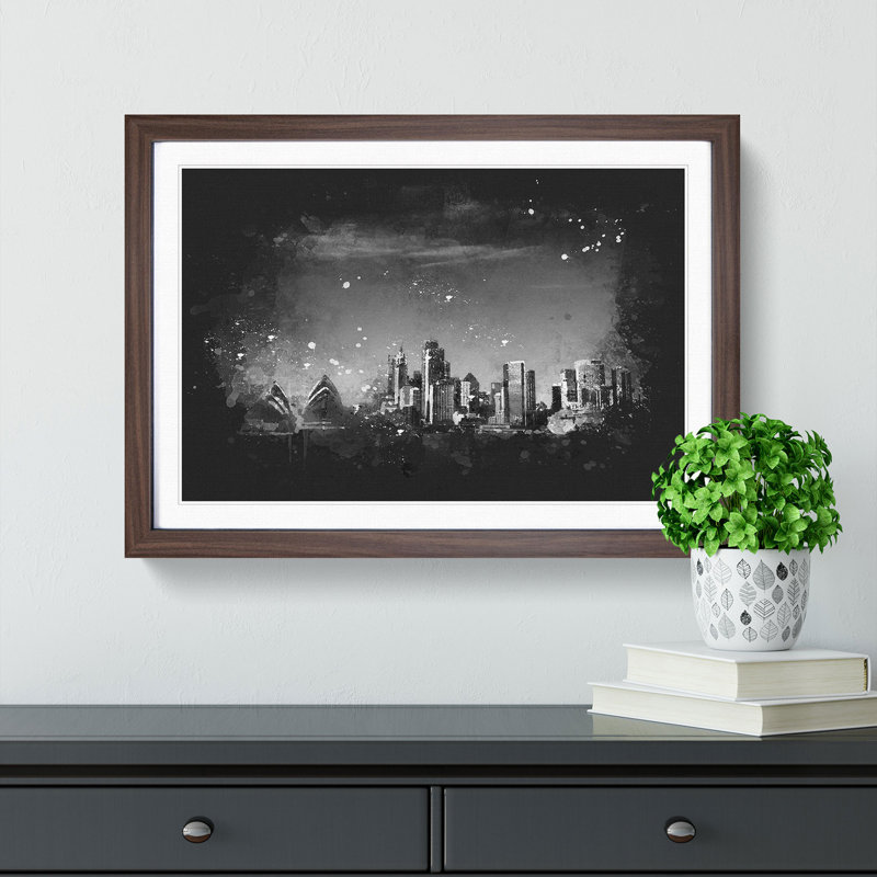 Sydney Australia Skyline - Picture Frame Graphic Art Print, Walnut Framed, 62cm H x 87cm W x 2cm D