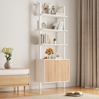 Bibliothèque de 74 po de hauteur avec armoire de rangement, bibliothèque échelle moderne avec cadre en bois et en métal, étagère murale pour salon, chambre à coucher, bureau à domicile