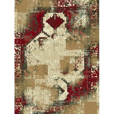 Tapis crème/rouge Touffeté à la main