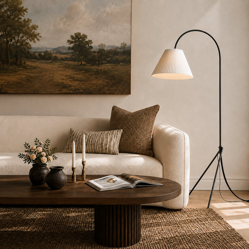 Florence 72.5" H Iron Arched Floor Lamp with Linen Shade, Black
