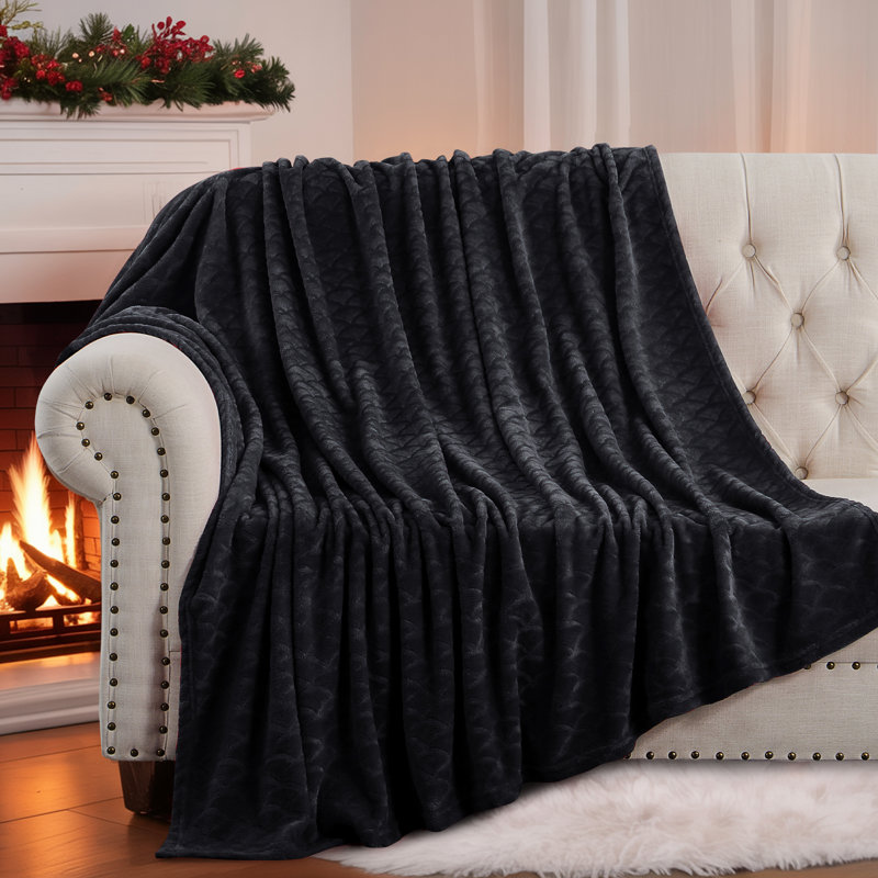 Couverture en flanelle brossée pour grand lit, Noir, Grand lit