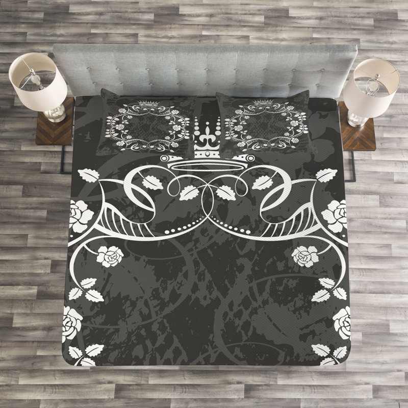 Addiena White/Grey Microfibre Bedspread Set, 220 x 220 cm Bedspread - 2 Shams