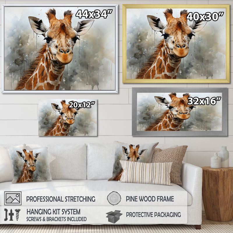 Décoration murale élégante girafe Krithi, Cadre flottant doré, H 34 po x l 44 po x P 1,5 po