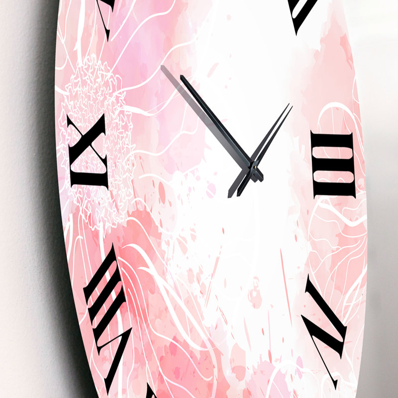Abstrait abstrait fleurs roses I - horloge murale moderne, Petit