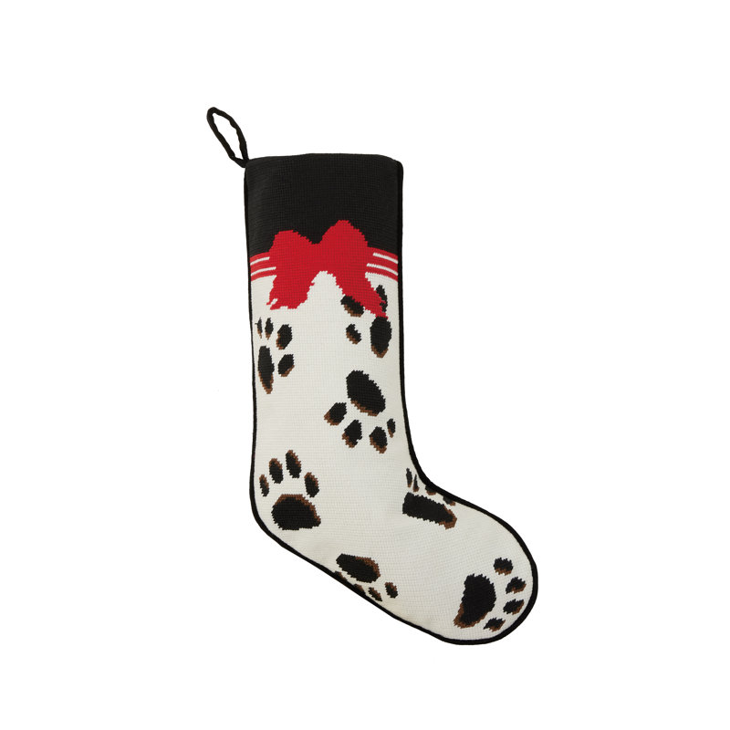 Holiday Pet Paws Embroidered Needlepoint Stocking