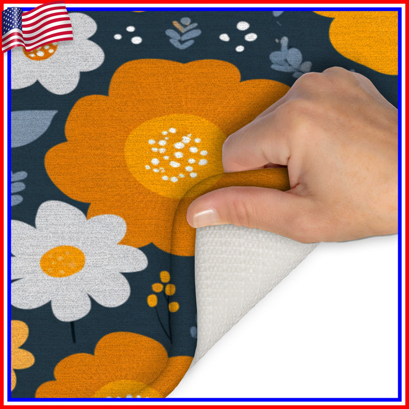 Tapis de bain floral, Simple - L 17 po x l 24 po, Floral orange