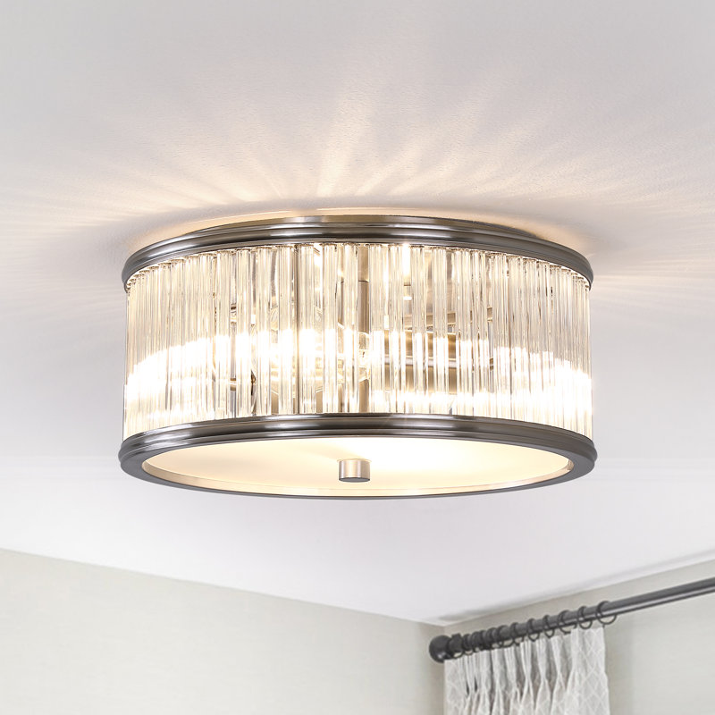 12" 2-Light Dimmable Crystal Flush Mount Lighting, Nickel