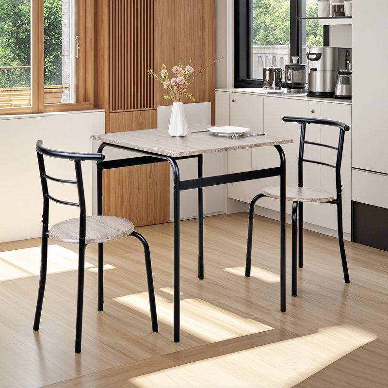 Dining Table and Chairs Set For 2 Space Saving Dining Set, Gray/Black