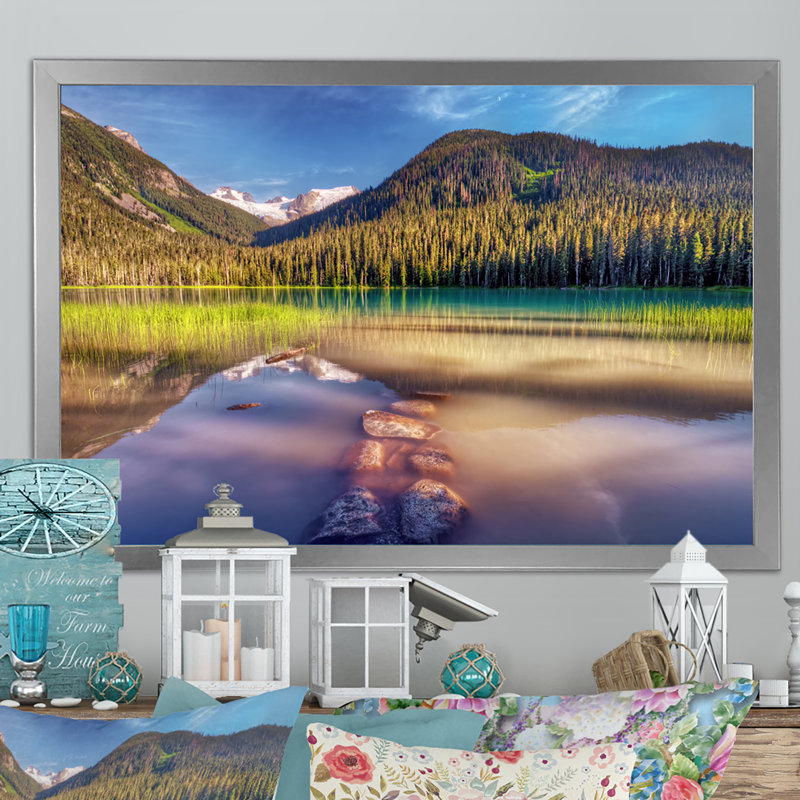 Brilliant Mountain Lake - On, Impression argent sur toile encadrée, H 16 po x l 32 po x P 1 po