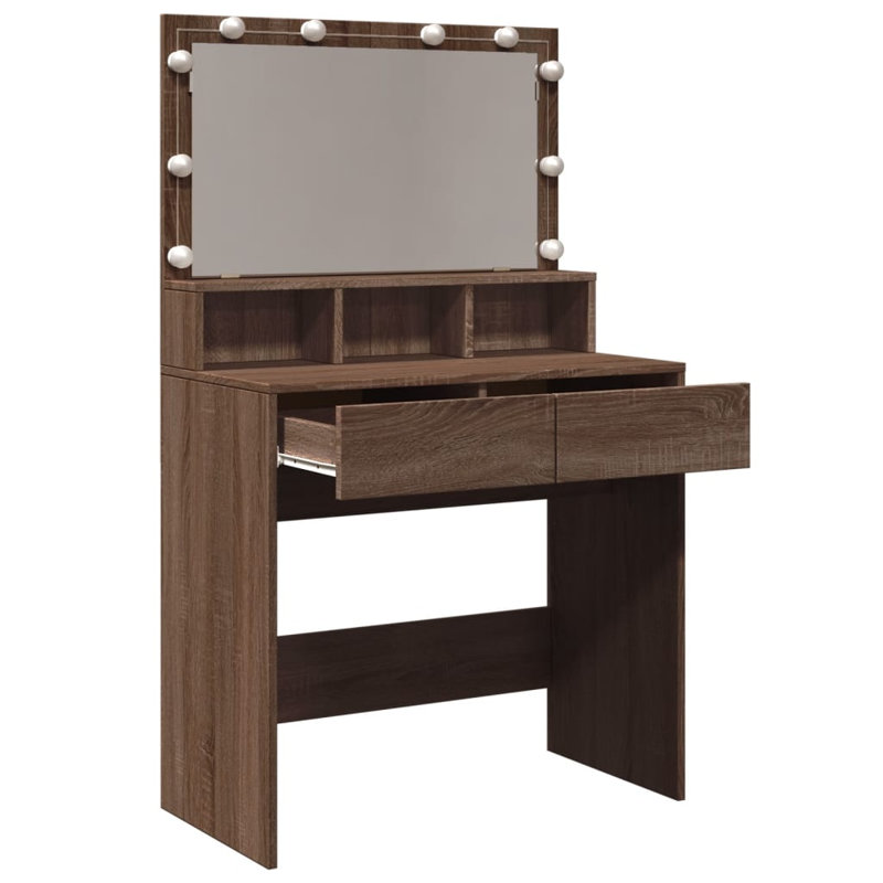 Dressing Table With LED 80X41x134.5 Cm, Brown Oak