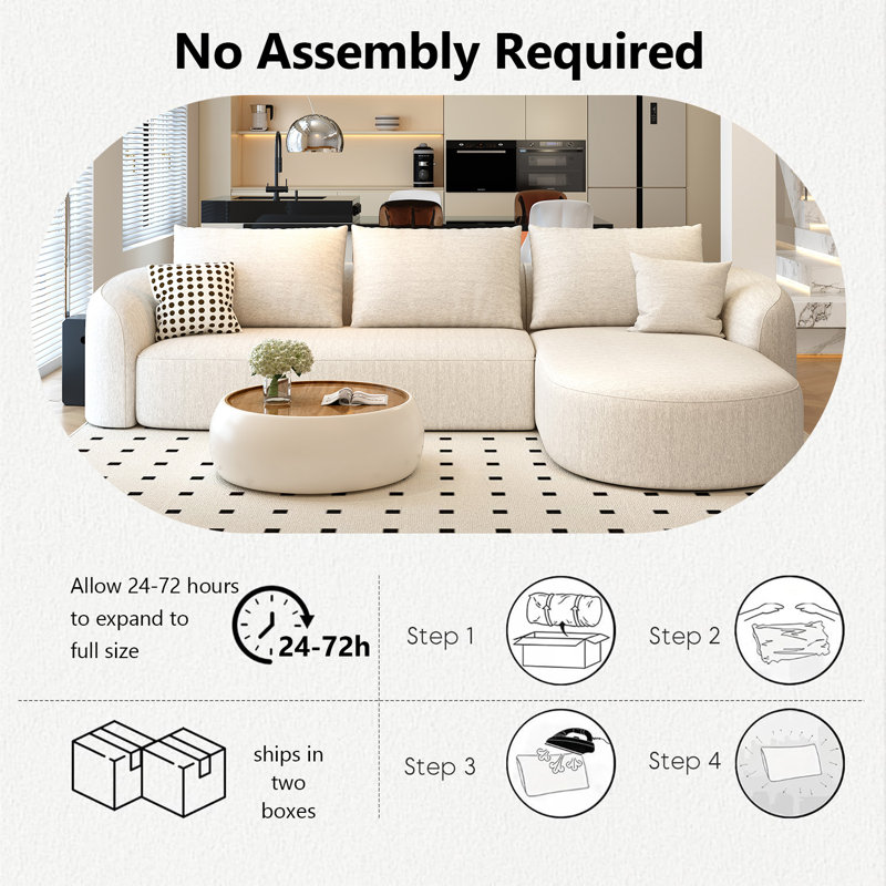 Boneless 138.6" Modular Sectional Couches Luxury Modern Curved Back Sofa,Minimalist Comfy L-Shape Boneless Cloud Couch for Living Room Apartment,(Right Facing Chaise,Black)