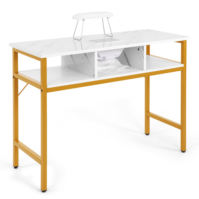 Organisateur de table manucure à motif de marbre blanc 41,3 po Polioro