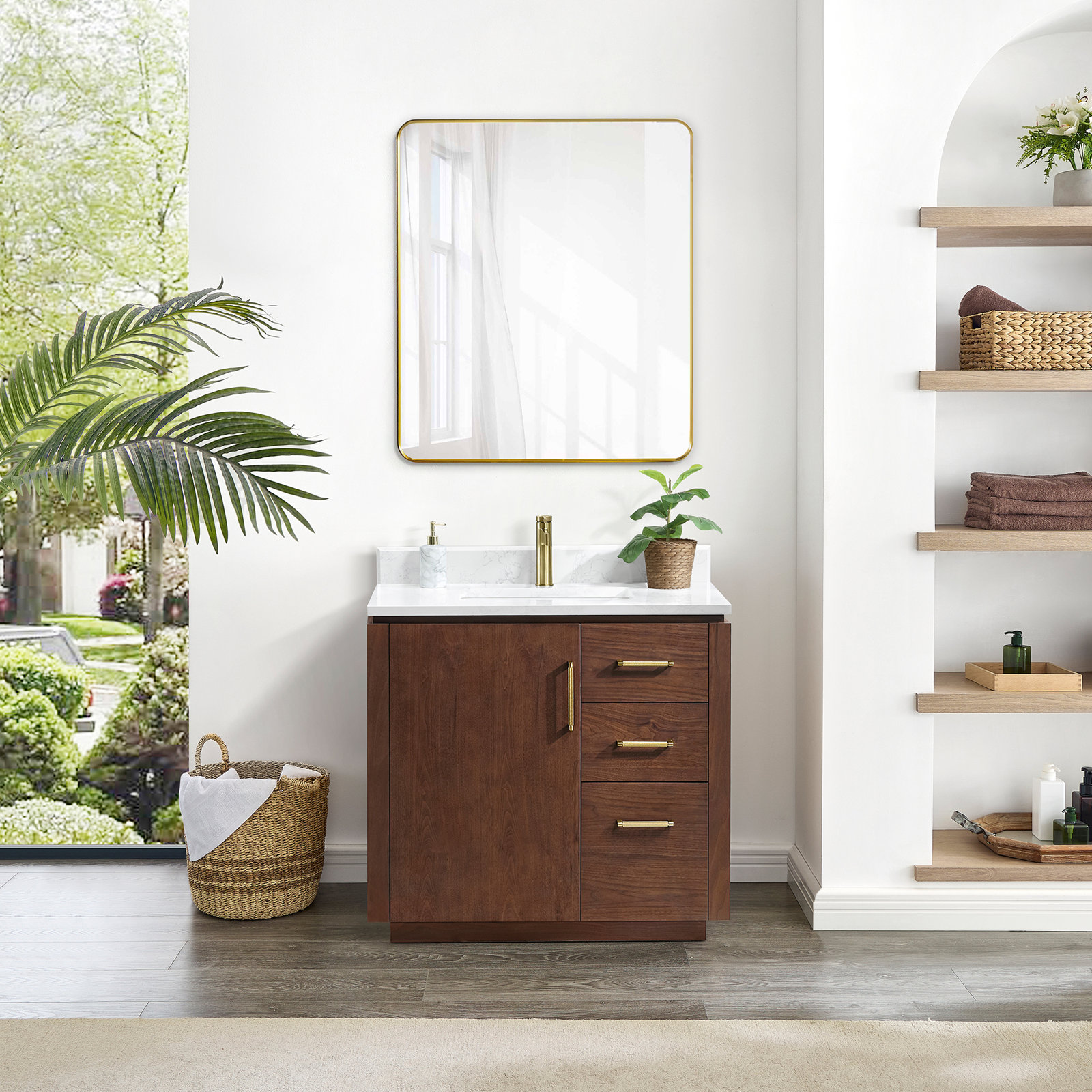 Cloverfield 36'' Single Bathroom Vanity, Natural Walnut, Gold