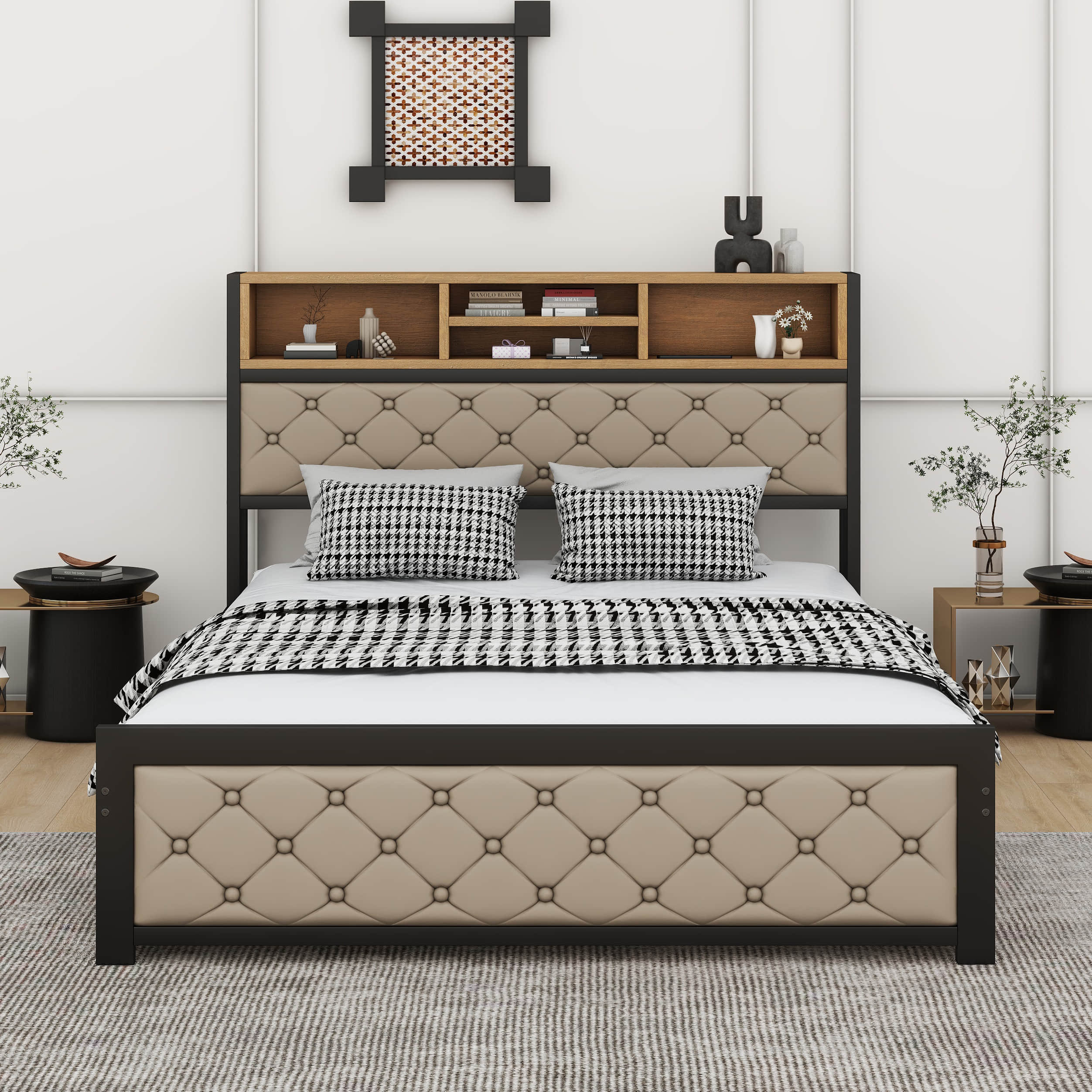 Lark Manor Metal Platform Bed With 4 Drawers, Upholstered Headboard And ...