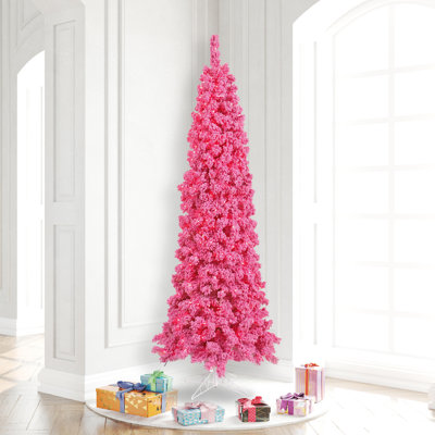 Flocked Pink Fir Lighted Fir Christmas Tree