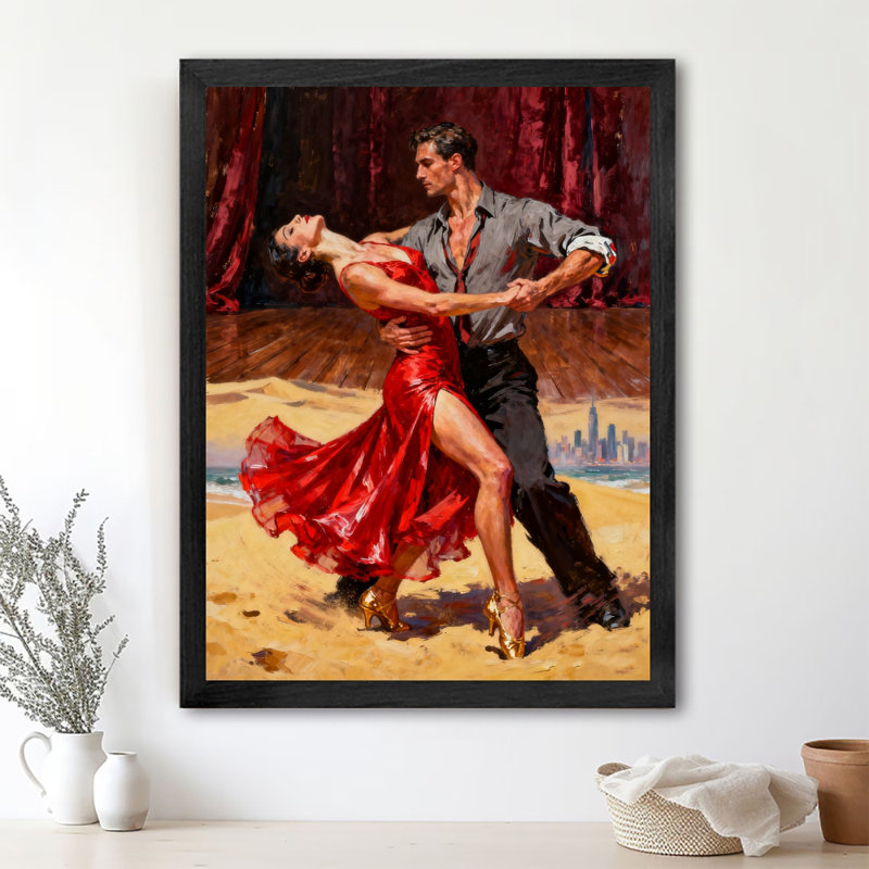 Décoration rétro noire encadrée de la Saint-Valentin, hommes et femmes dansant passionnés, impressions sur toile de style rétro