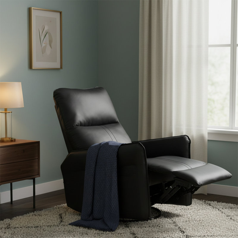 Classic Upholstered Recliner Chair with Rocking and Swivel Base, Black